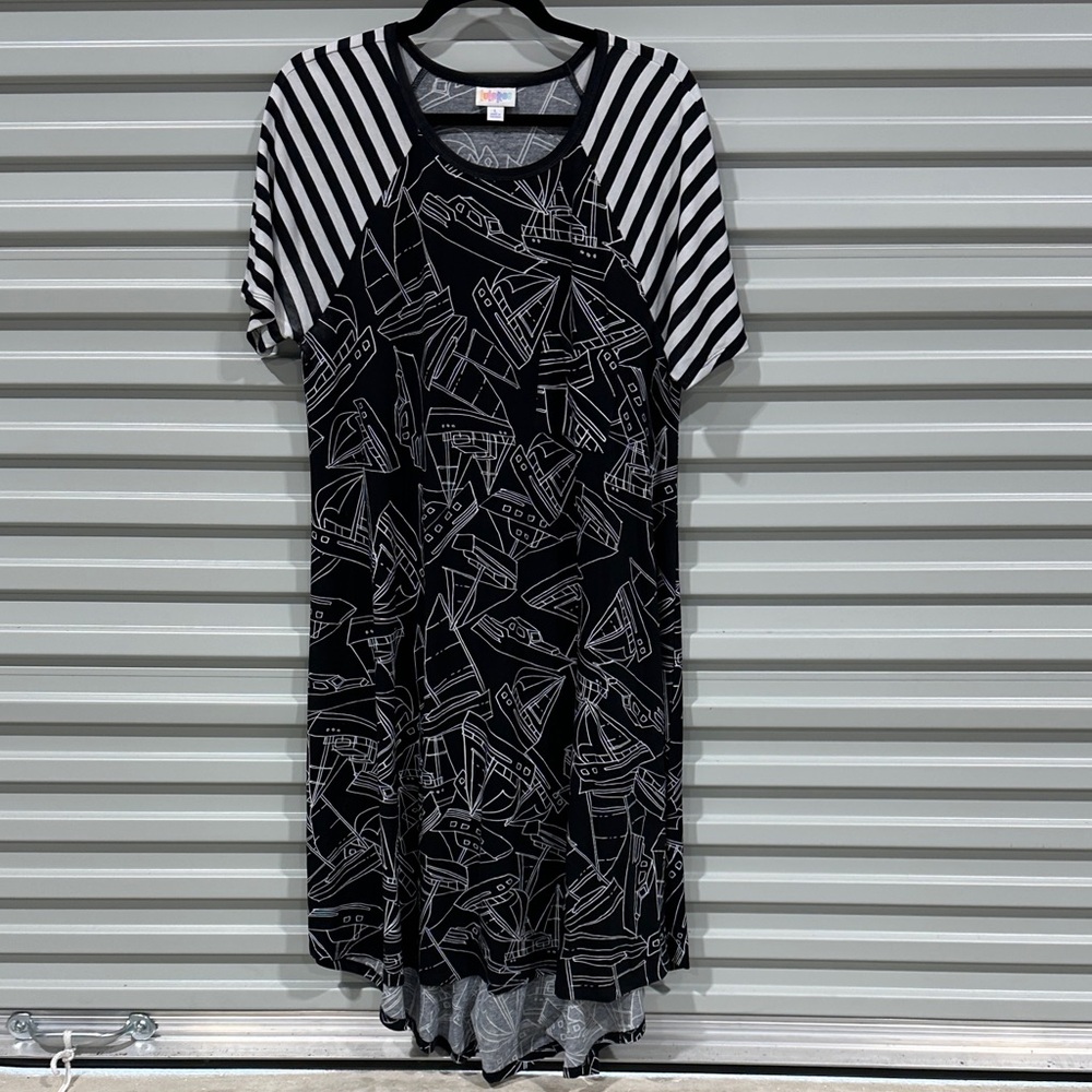 LuLaRoe Carly Black and White Sailboat Print Midi Dress